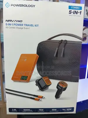 Powerology Nirvano 5-in-1 Power Travel Kit - Black/Orange