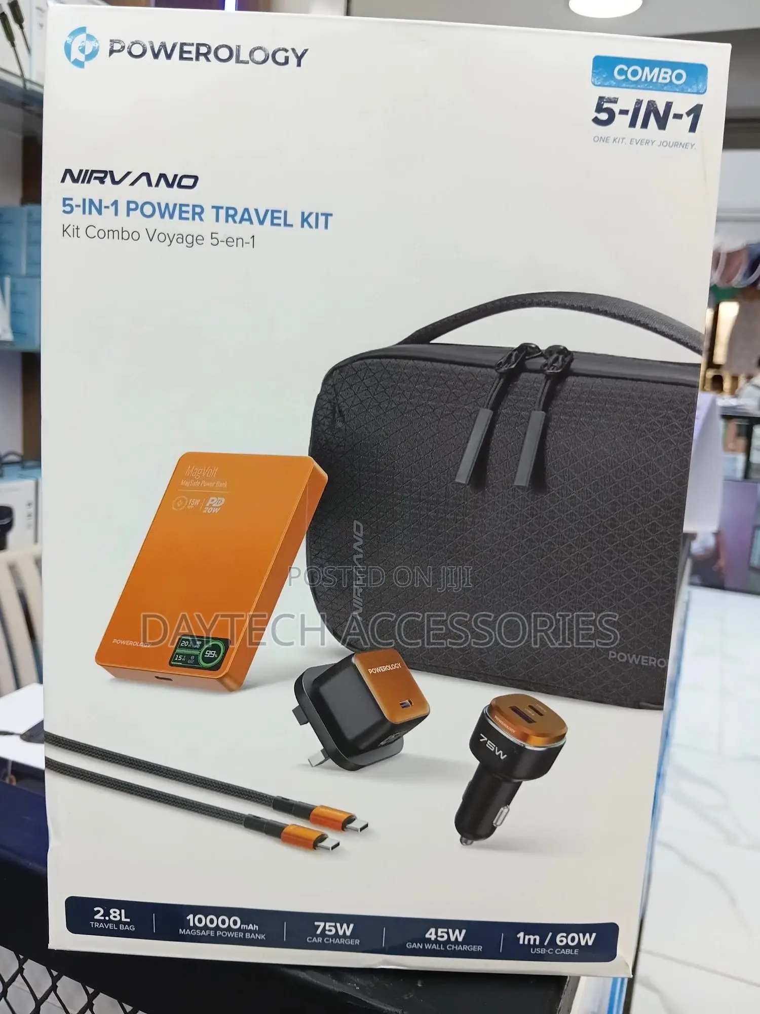 Powerology Nirvano 5-in-1 Power Travel Kit - Black/Orange