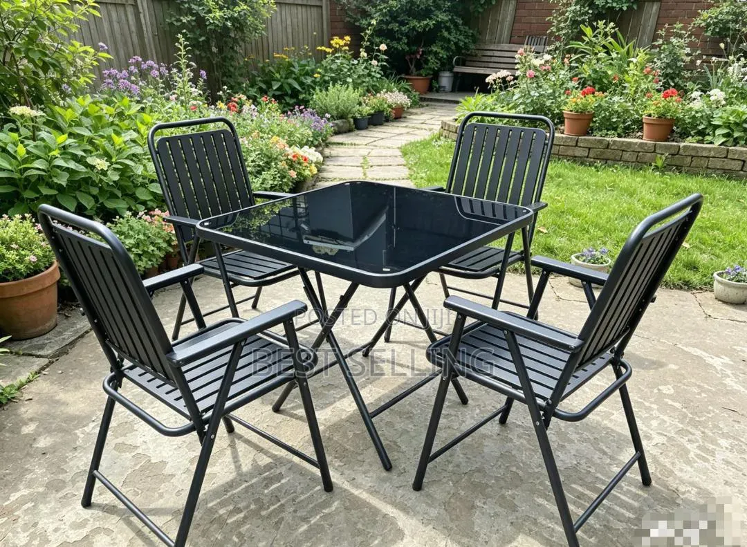Black Outdoor Chairs and Table