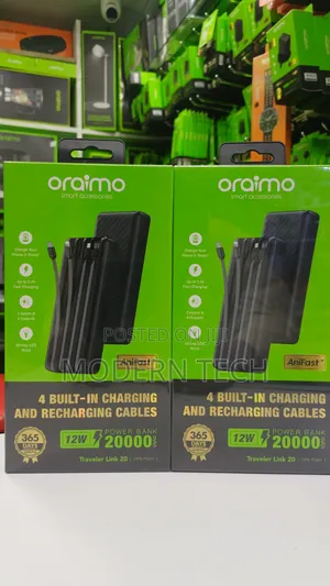 Oraimo Traveler Link 20 20000mah 12w Power Bank With Cables