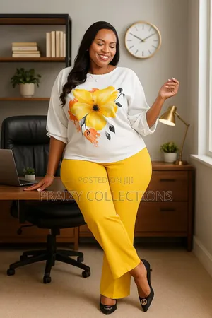 Quality Sunshine Floral Top N Plain Trouser 2pc Set