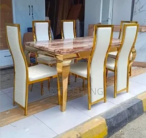 Strong Goldish Luxurious Dining Table and Chairs