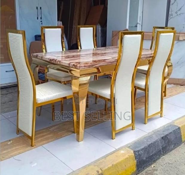 Strong Goldish Luxurious Dining Table and Chairs