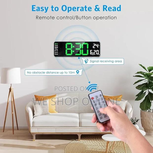 Led Digital Alarm Clock Large Display, 39*13cm - thumbnail 4