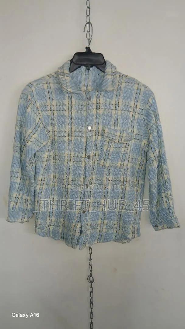 Swerved Checked Blue Woolen Shirt Clean Condition - thumbnail 2