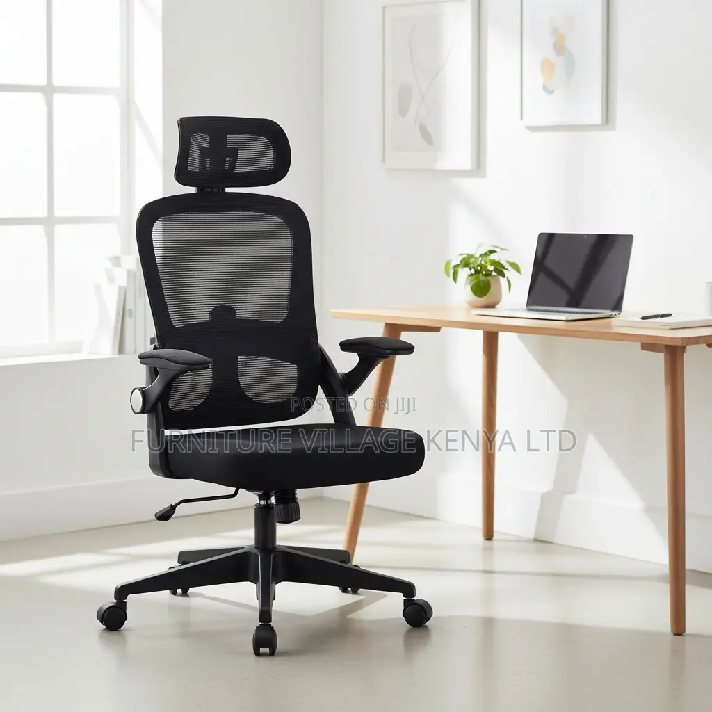 Ergonomic Black High-Back Mesh Chair With Flip Arms