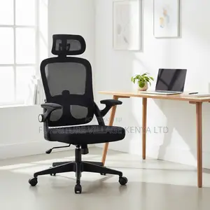 Ergonomic Black High-Back Mesh Chair With Flip Arms