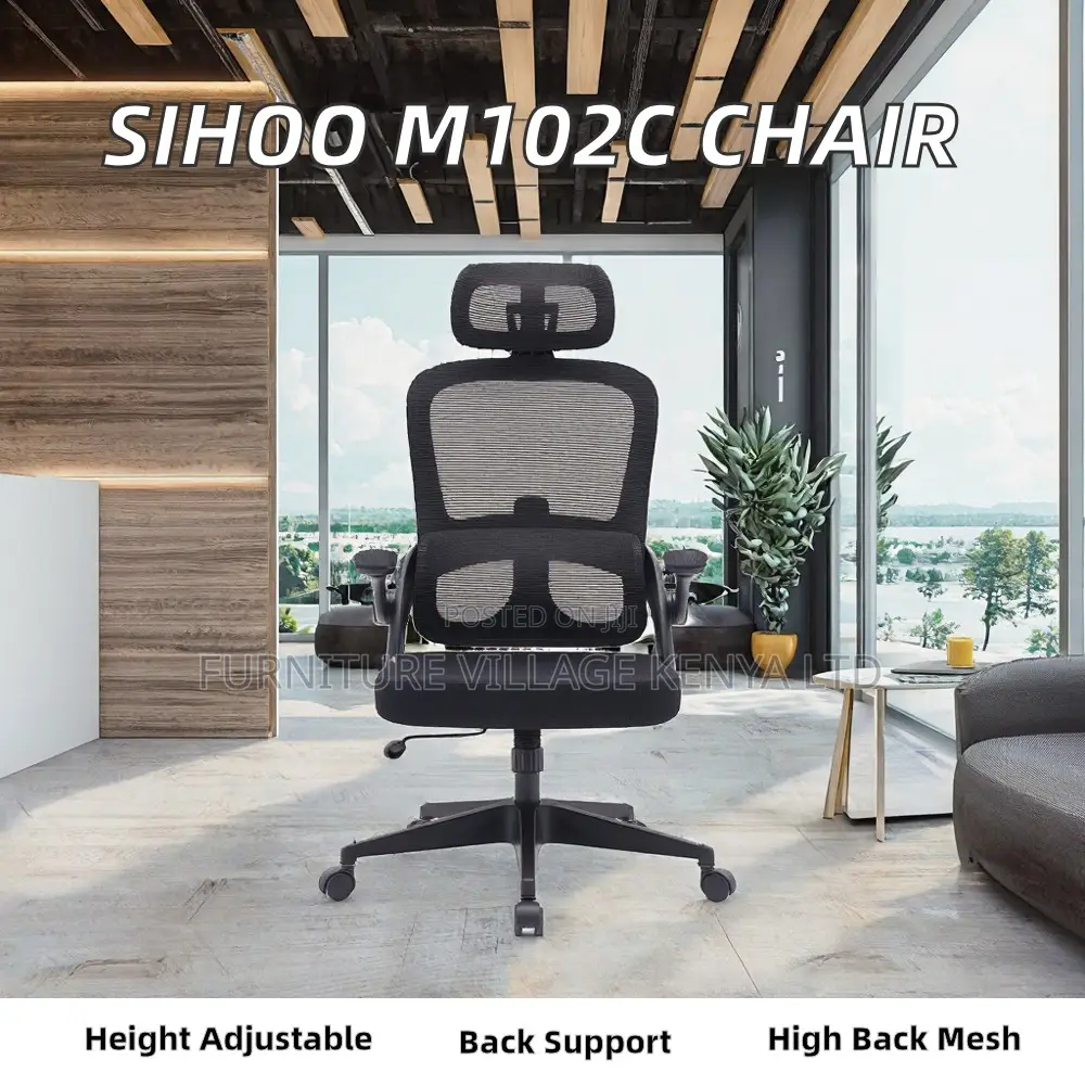 Ergonomic Black High-Back Mesh Chair With Flip Arms
