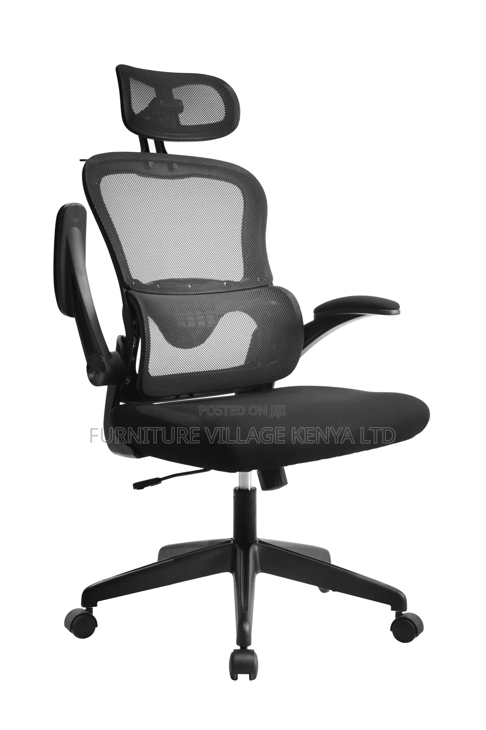 Ergonomic Black High-Back Mesh Chair With Flip Arms