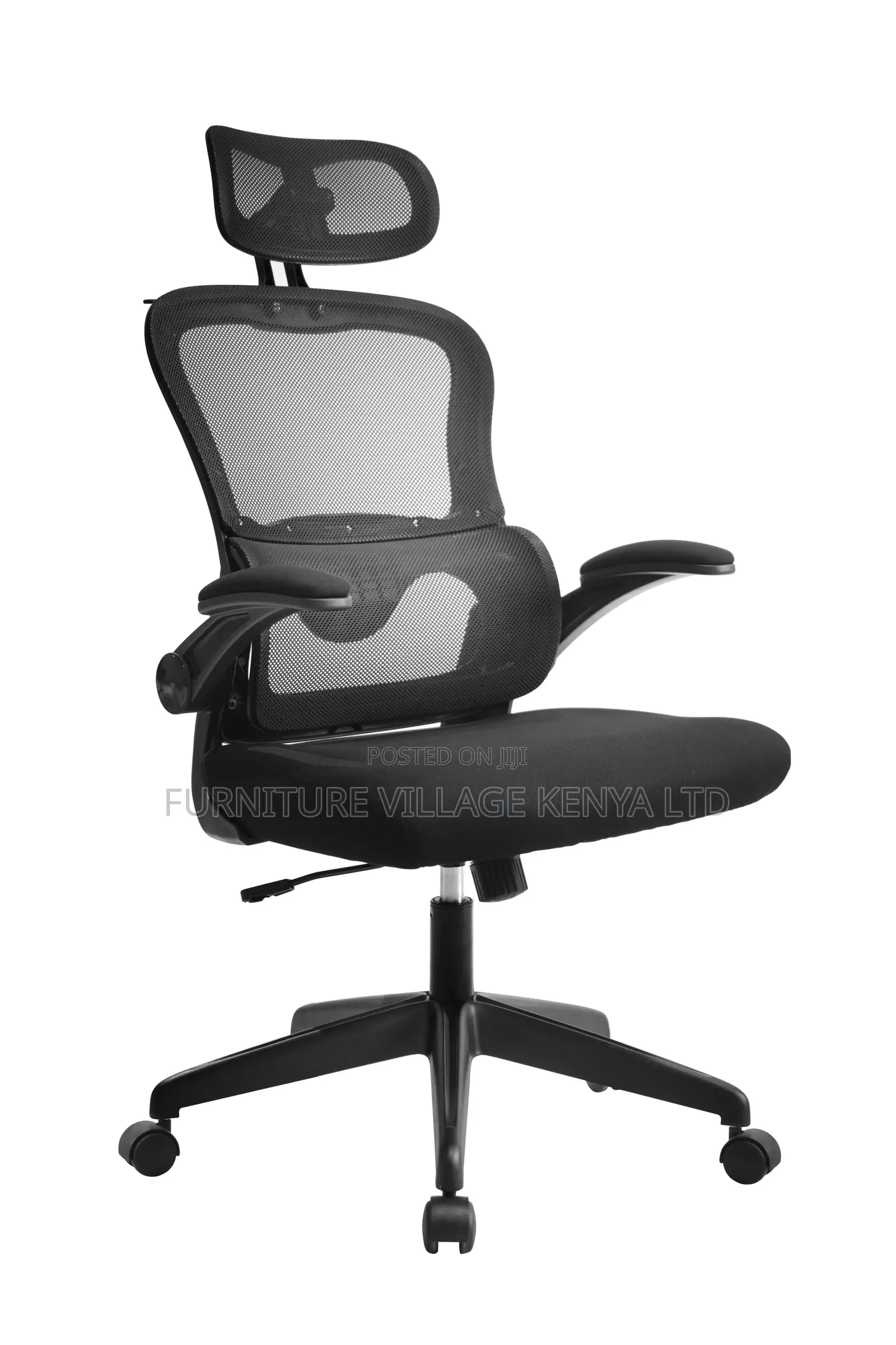 Ergonomic Black High-Back Mesh Chair With Flip Arms