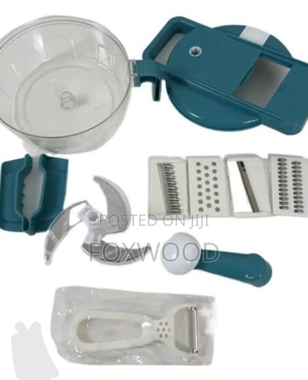 2-in-1 Manual Food Processor, Chopper, and Grater With a Peeler.
