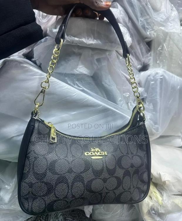 Black Gray Ladies Leather Coach Bags With Adjustable Shoulder Strap - thumbnail 3