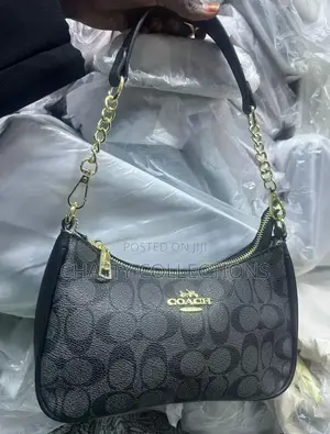 Black Gray Ladies Leather Coach Bags With Adjustable Shoulder Strap