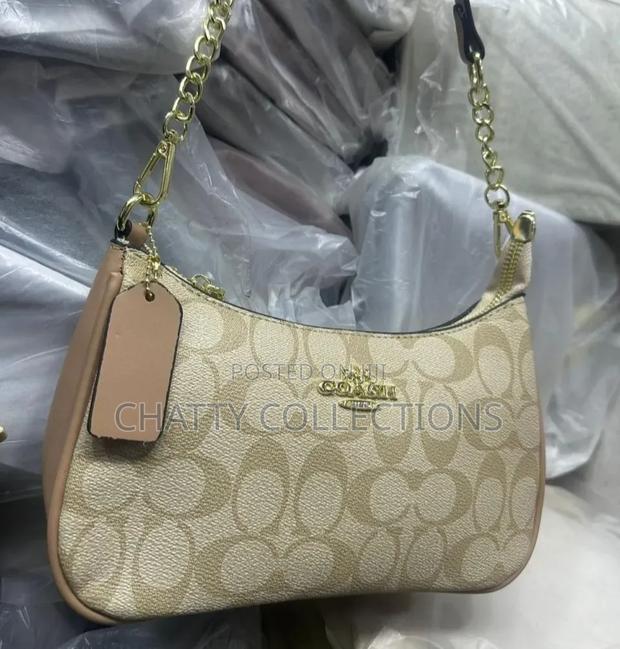 Beige Ladies Leather Coach Bags With Adjustable Shoulder Strap - thumbnail 3