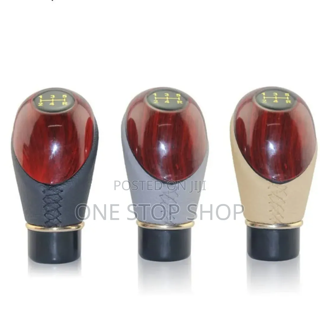 5speed Manual Faux Wood Grain Finish Leather Grip Gear Shift Knob