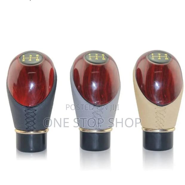 5speed Manual Faux Wood Grain Finish Leather Grip Gear Shift Knob
