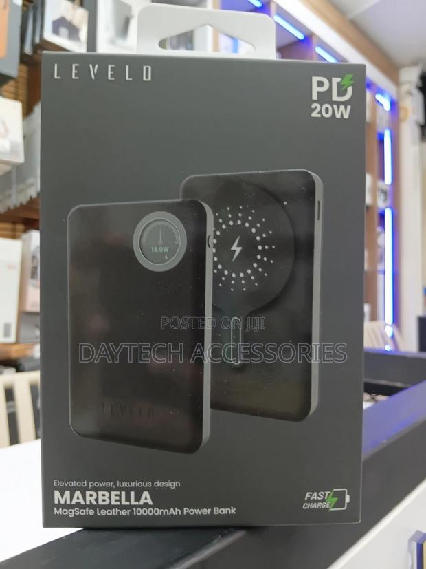Levelo Marbella Leather Magnetic Magsafe Power Bank 10000mah - Black