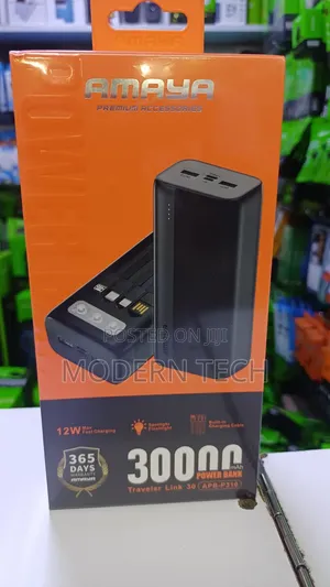 Amaya 30000mah High-Capacity Power Bank With Built-in Cables – Black