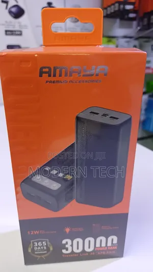 Amaya 30000mah High-Capacity Power Bank With Built-in Cables – Black