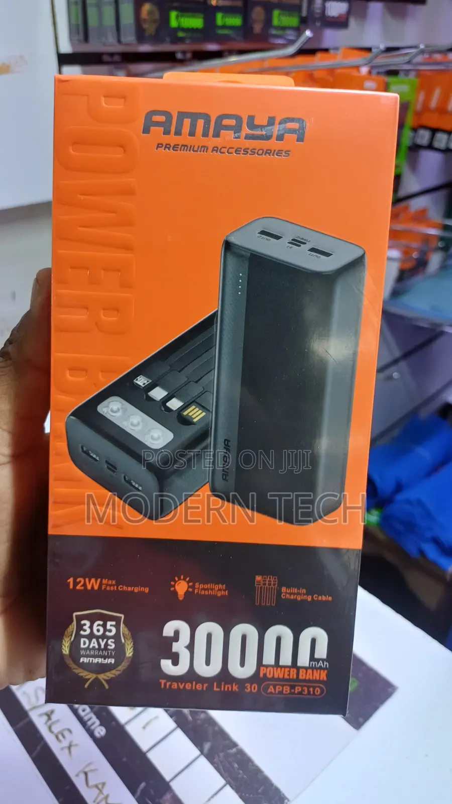 Amaya 30000mah High-Capacity Power Bank With Built-in Cables – Black
