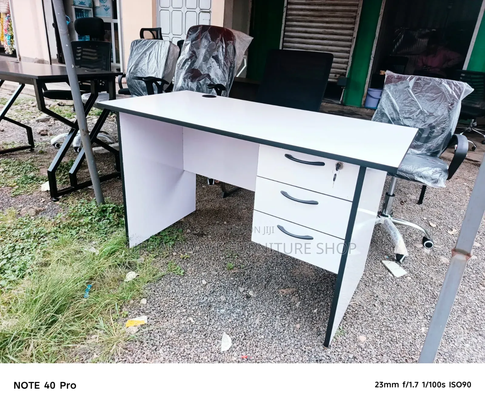 Black Striped White Desk