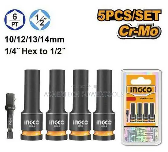 Ingco Hkissd12052l 5 PCS 1/2"Dr. Deep Impact Socket Set
