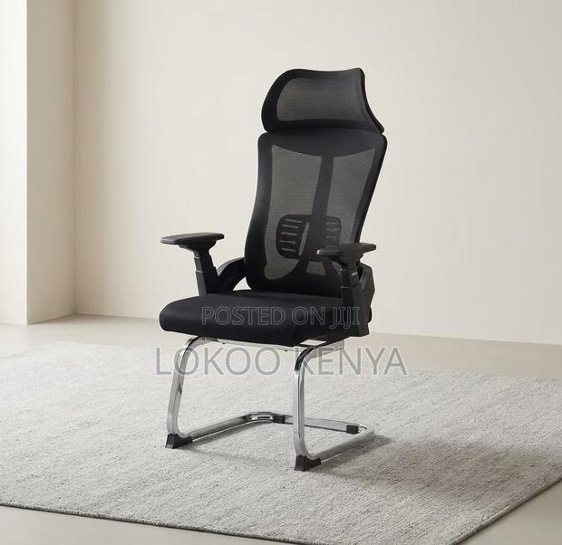 Office Chair; Black Mesh Orthopedic Chrome Base Guest Chair