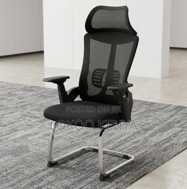 Office Chair; Black Mesh Orthopedic Chrome Base Guest Chair - thumbnail 2