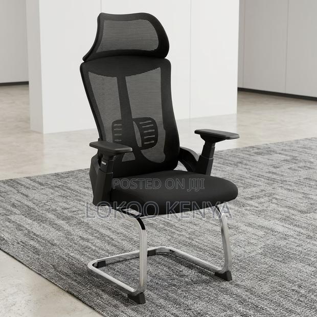 Office Chair; Black Mesh Orthopedic Chrome Base Guest Chair - thumbnail 7