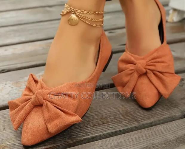 Burnt Orange Bow Ladies Flat Doll Shoes Size 37 to 43