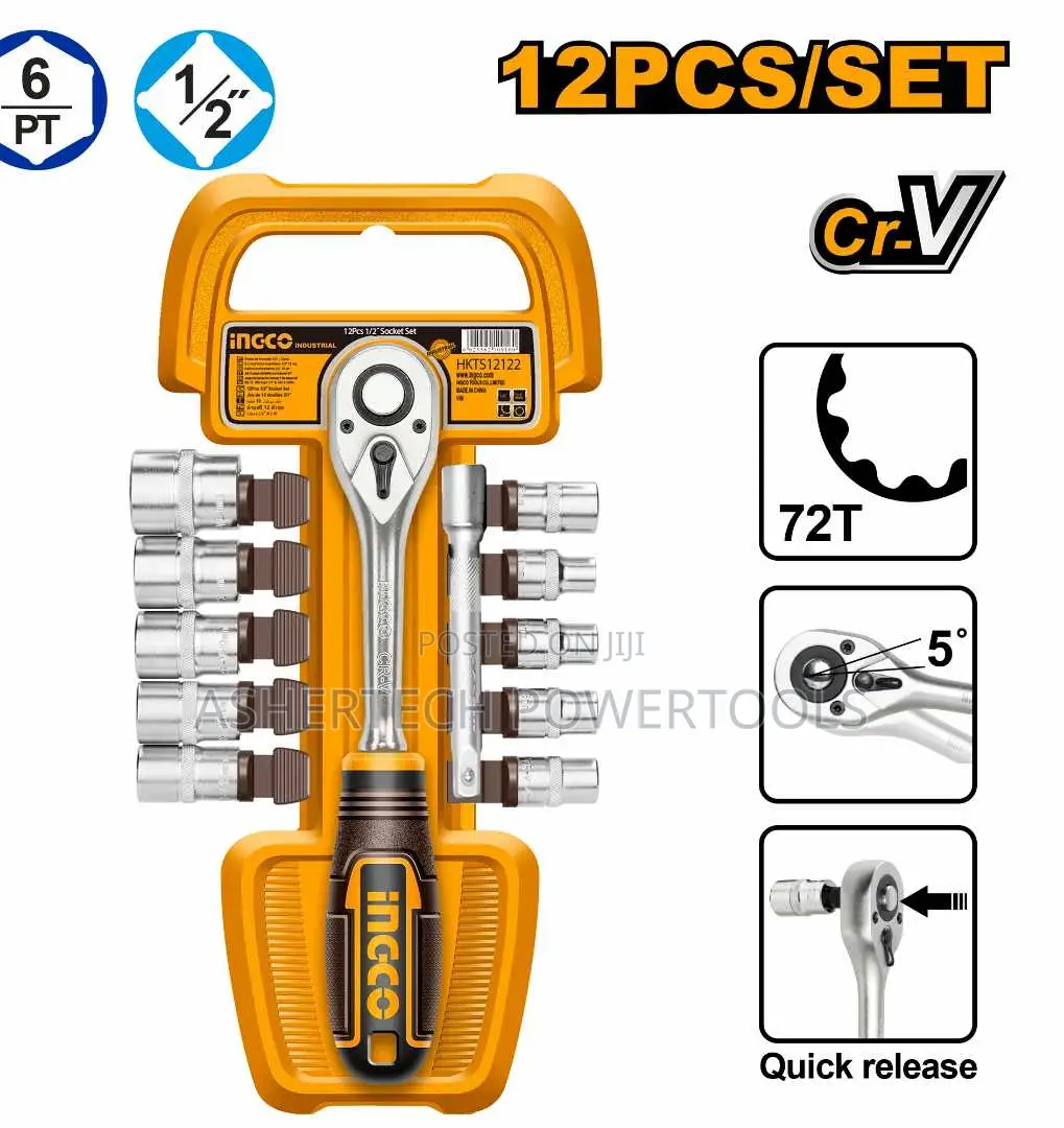 Ingco Hkts12122 12 Pcs 1/2" Socket Set