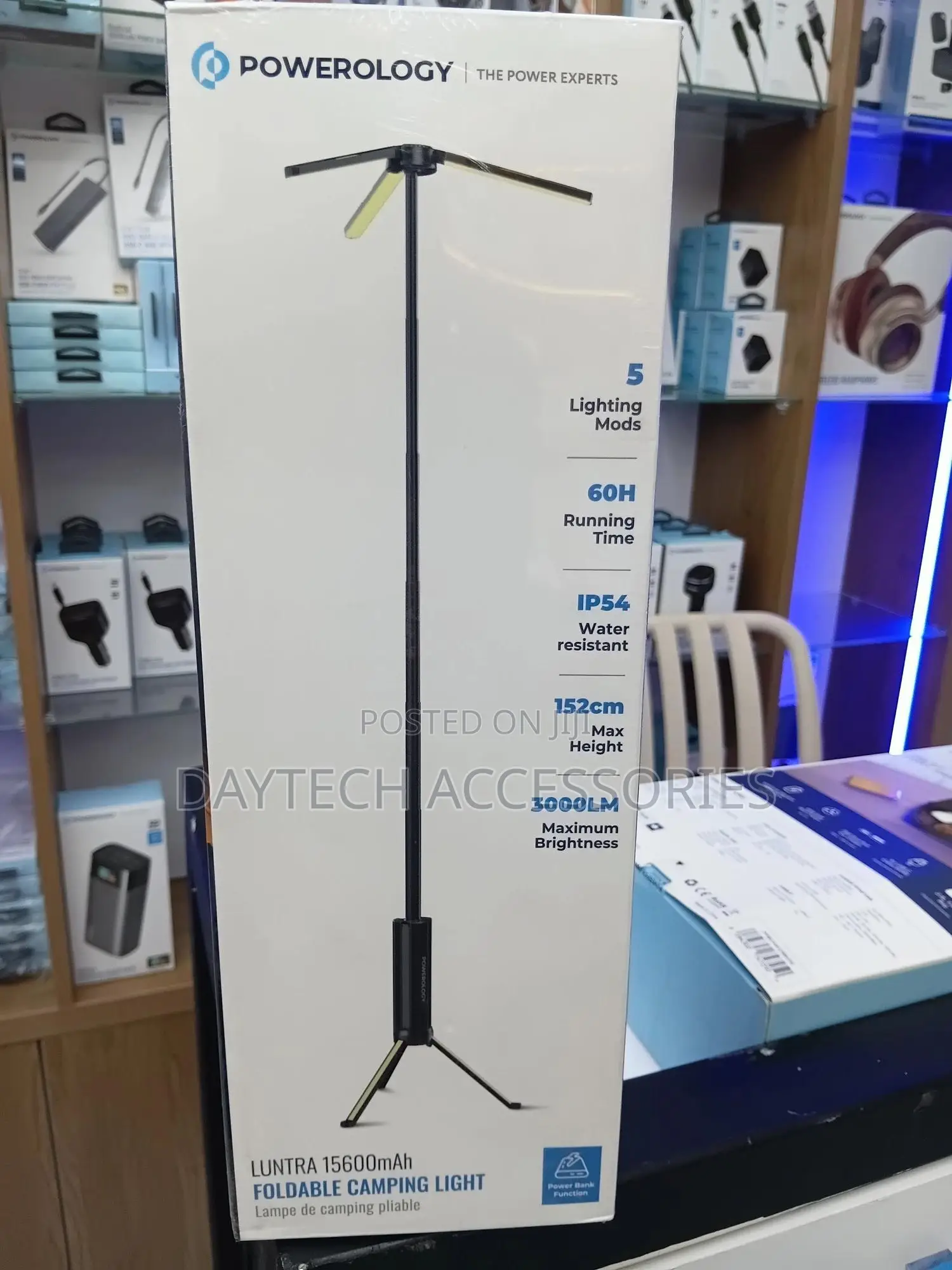 Powerology Foldable Camping Light With Power Bank Function 15600mah.
