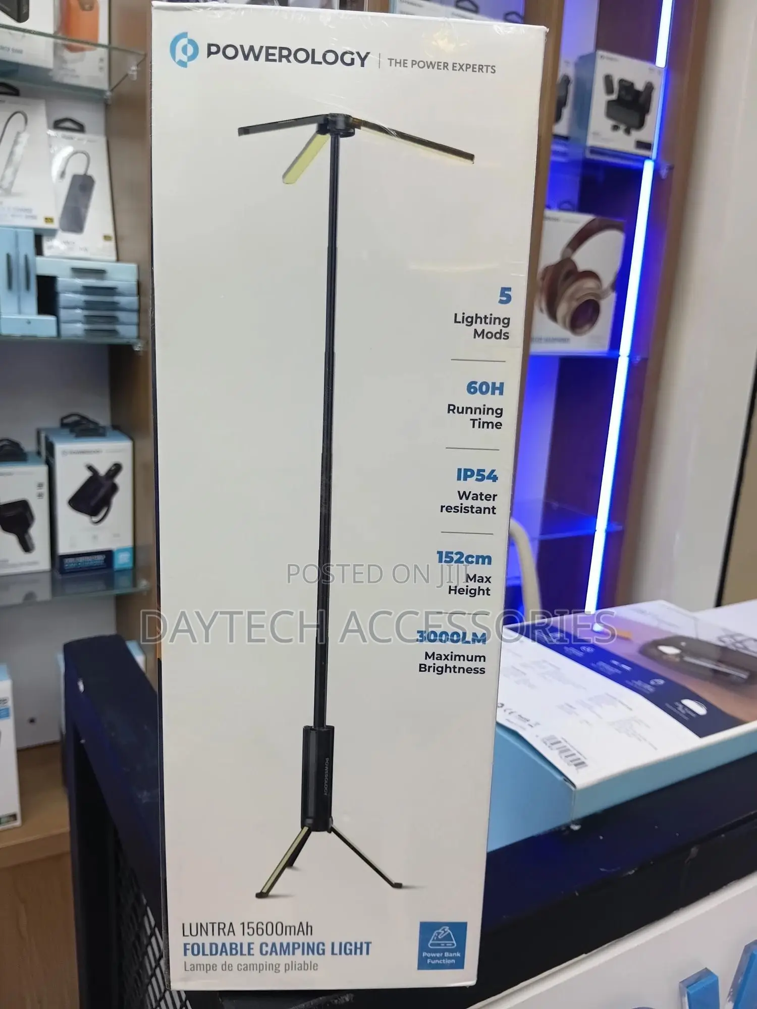 Powerology Foldable Camping Light With Power Bank Function 15600mah.