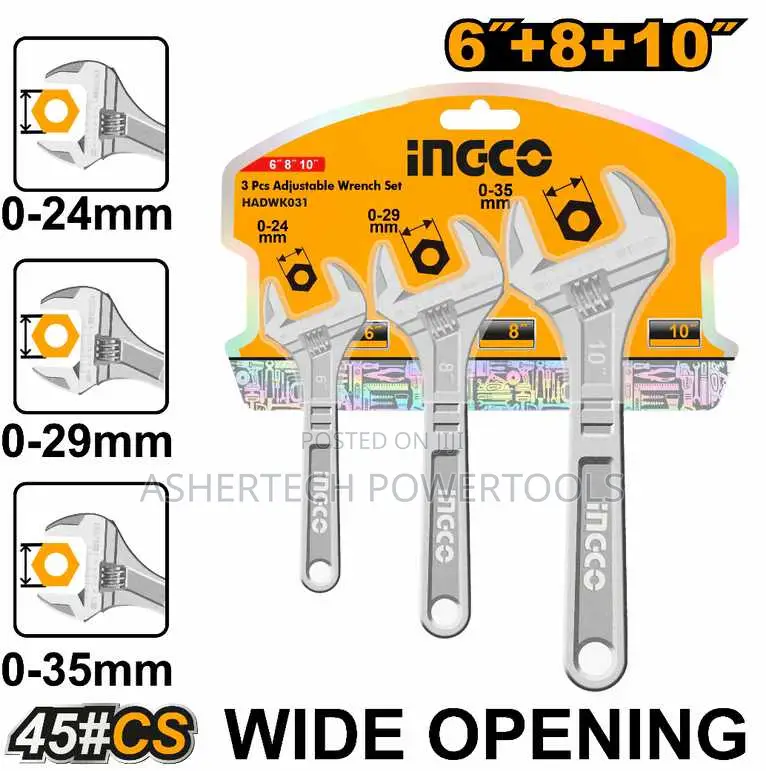 Ingco Hadwk031 3 PCS Adjustable Wrench Set