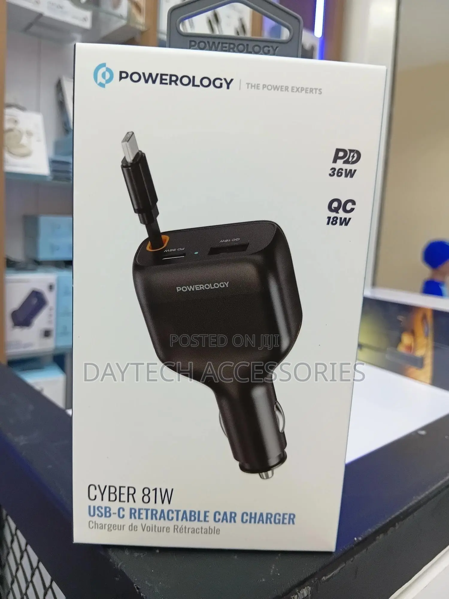 Powerology Cyber 81w Usb-C Retractable Car Charger