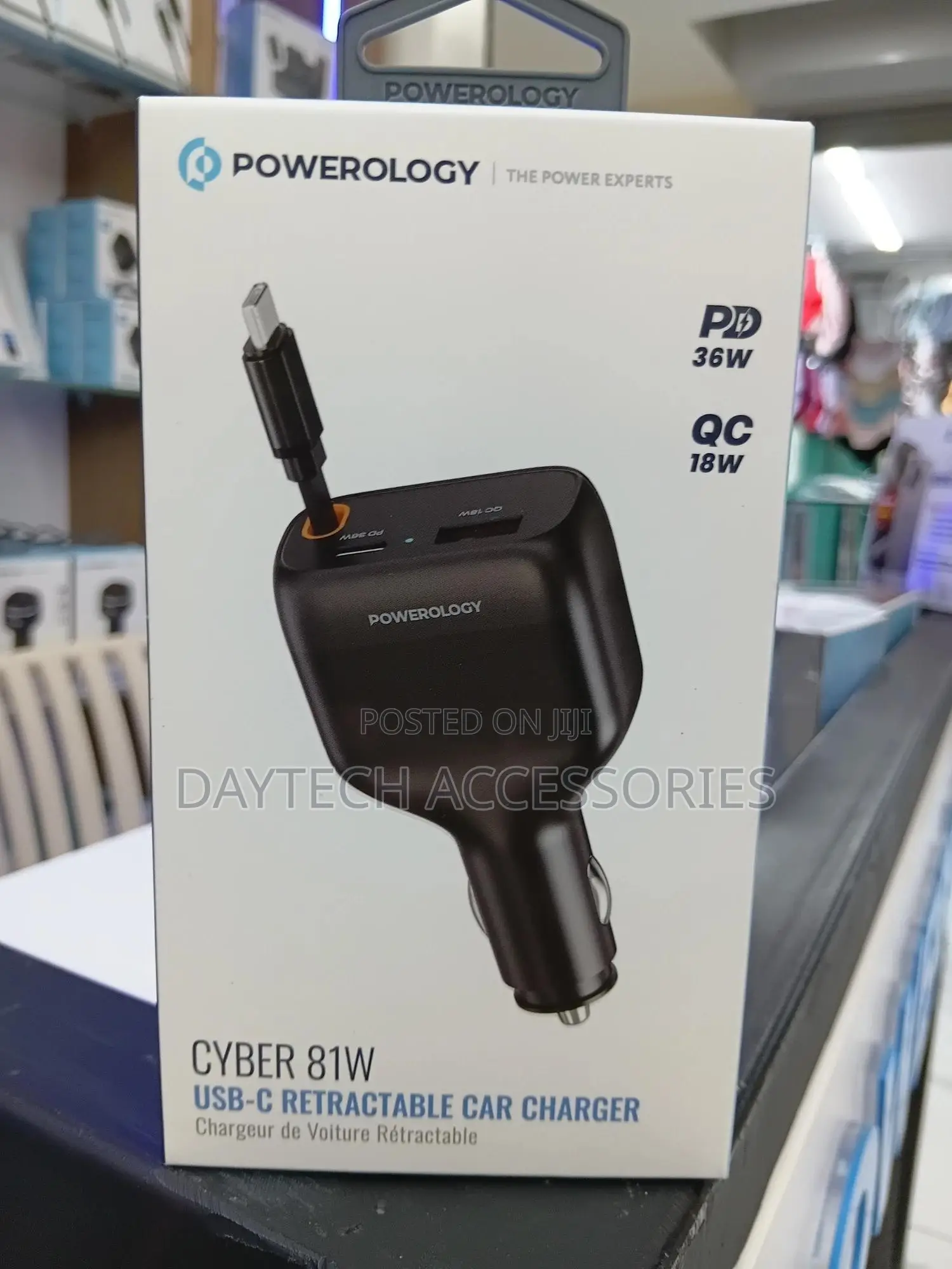 Powerology Cyber 81w Usb-C Retractable Car Charger