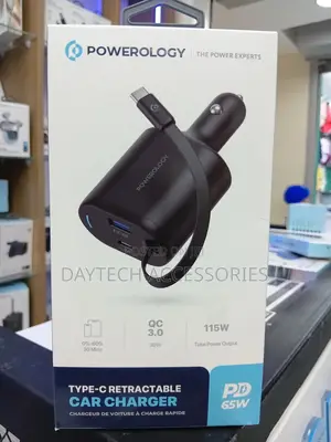 Powerology Type-C Retractable Car Charger 115w - Black