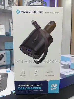 Powerology Type-C Retractable Car Charger 115w Total Power Output