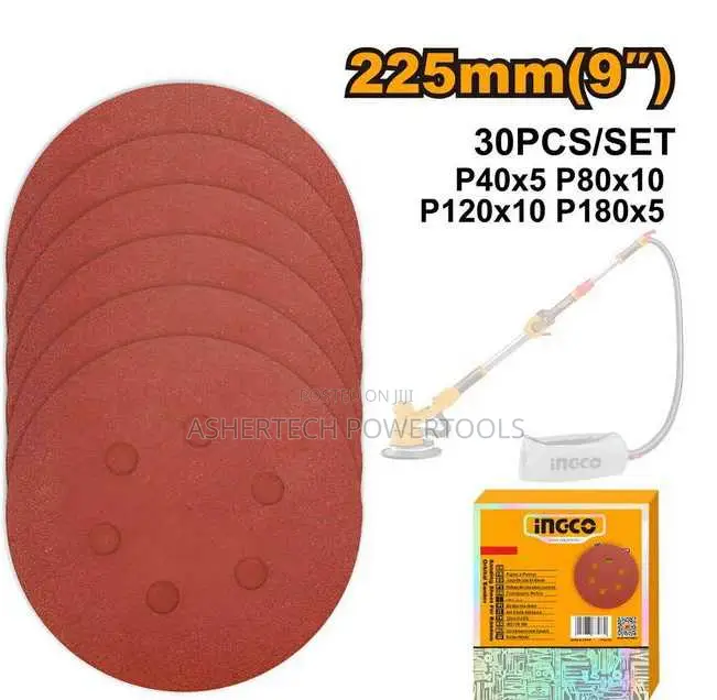 Ingco Akrs225030 Sanding Sheet for Random Orbital Sander 225mm 30pcs
