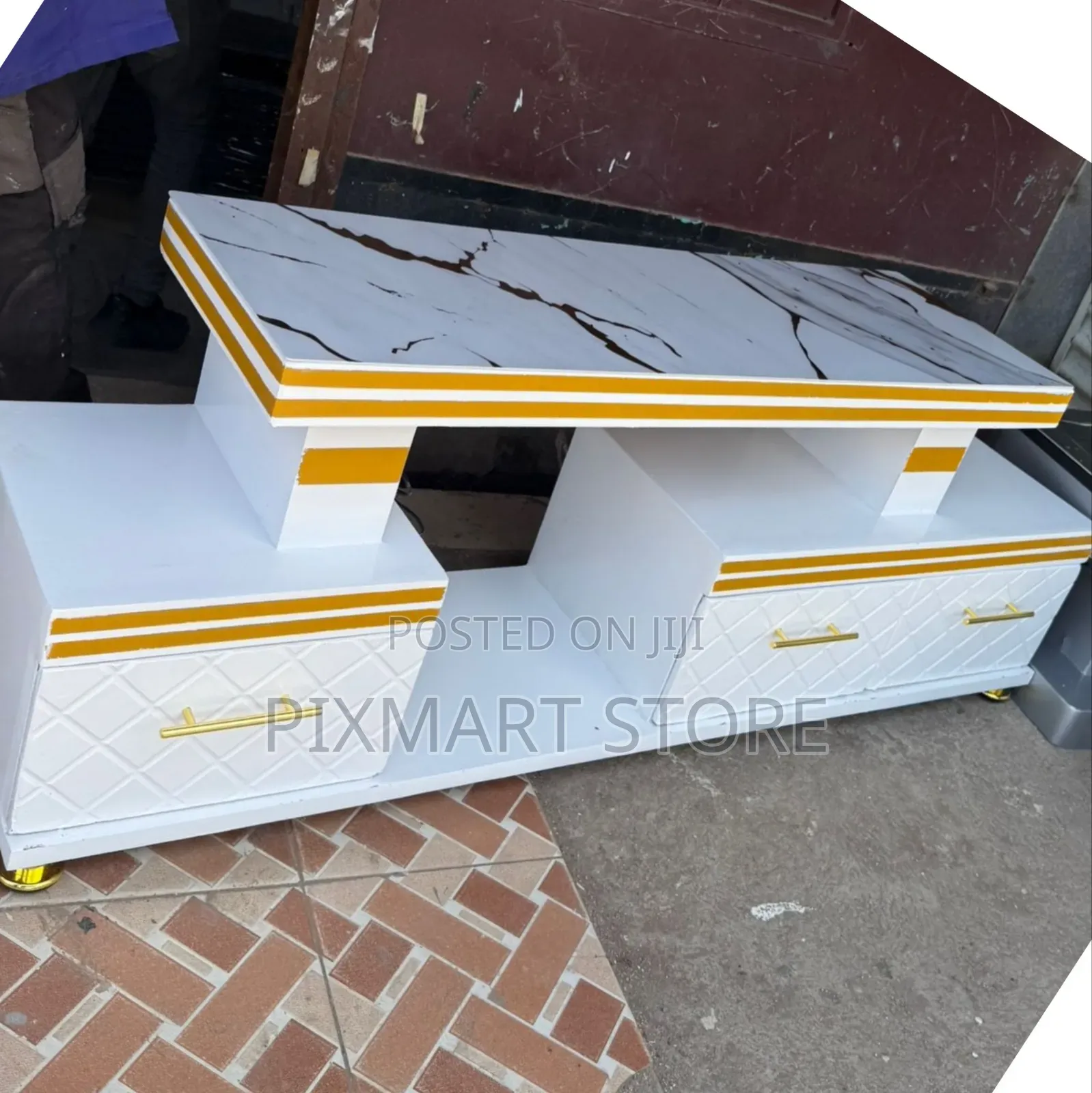 Executive Tv Stand Marble Finish With Lights Modern Design