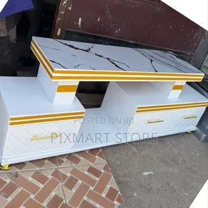 Executive Tv Stand Marble Finish With Lights Modern Design