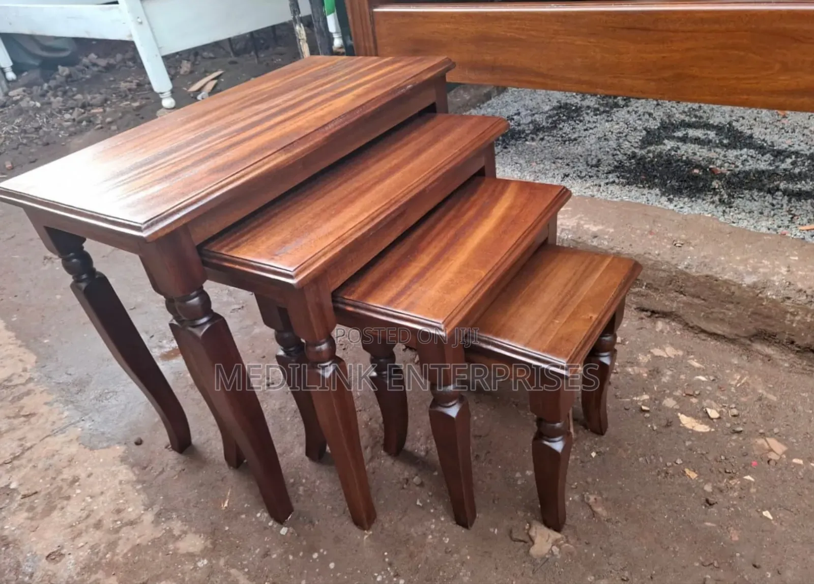 Solid Curved Walnut Nestle Stools