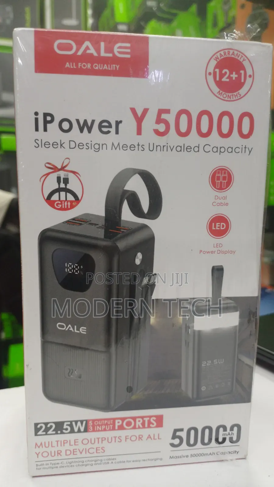 Oale P50000 50,000mah Fast Charging Power Bank With Built-in Cables