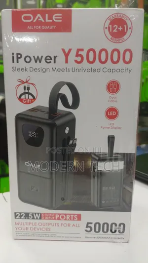 Oale P50000 50,000mah Fast Charging Power Bank With Built-in Cables