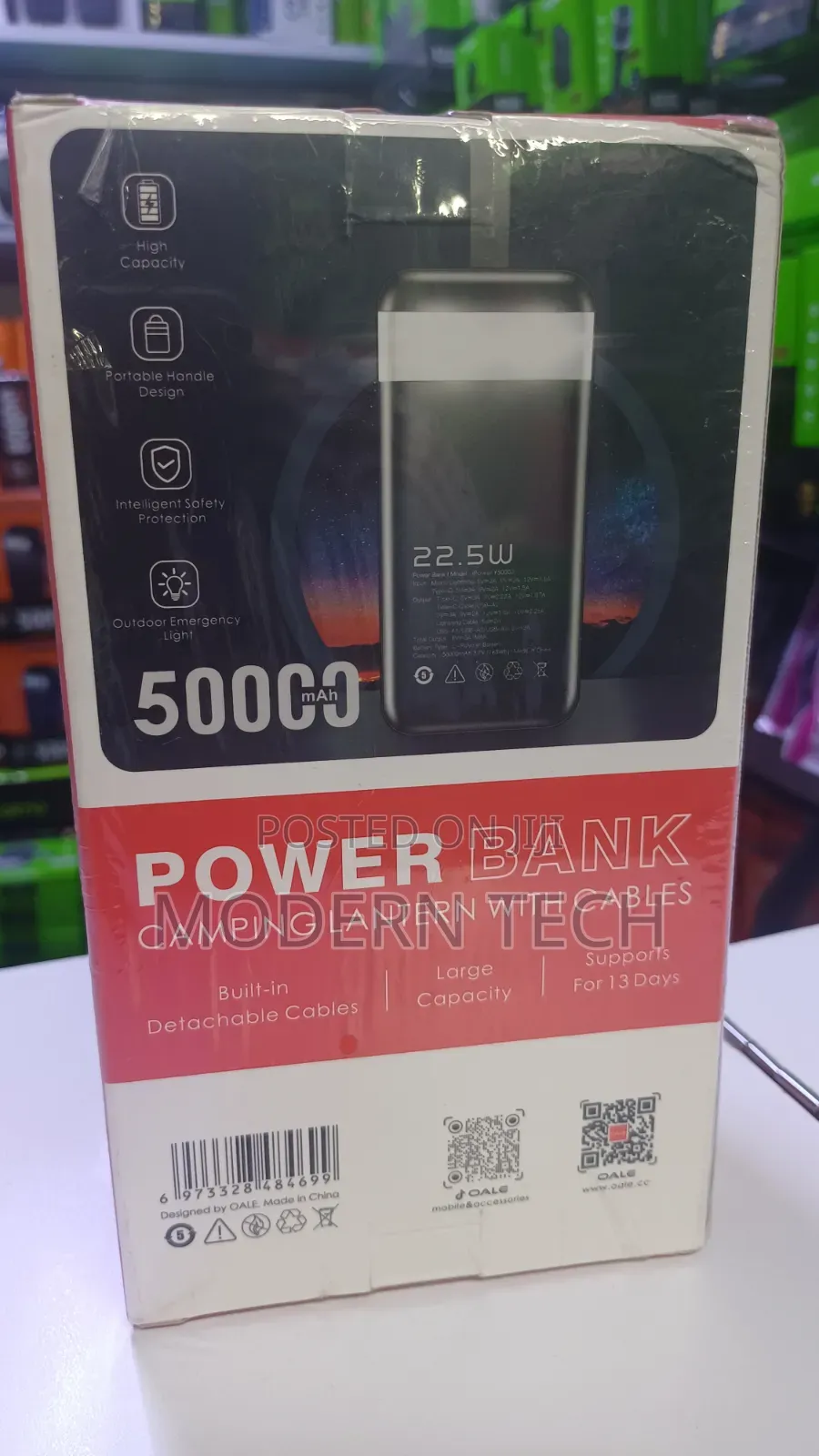 Oale 50,000mah High-Capacity Power Bank With Type-C Lightning Cables