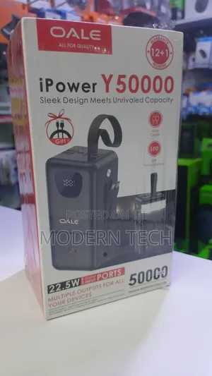 Oale Ultra Capacity 50,000mah Power Bank With Built-in Charging Cables