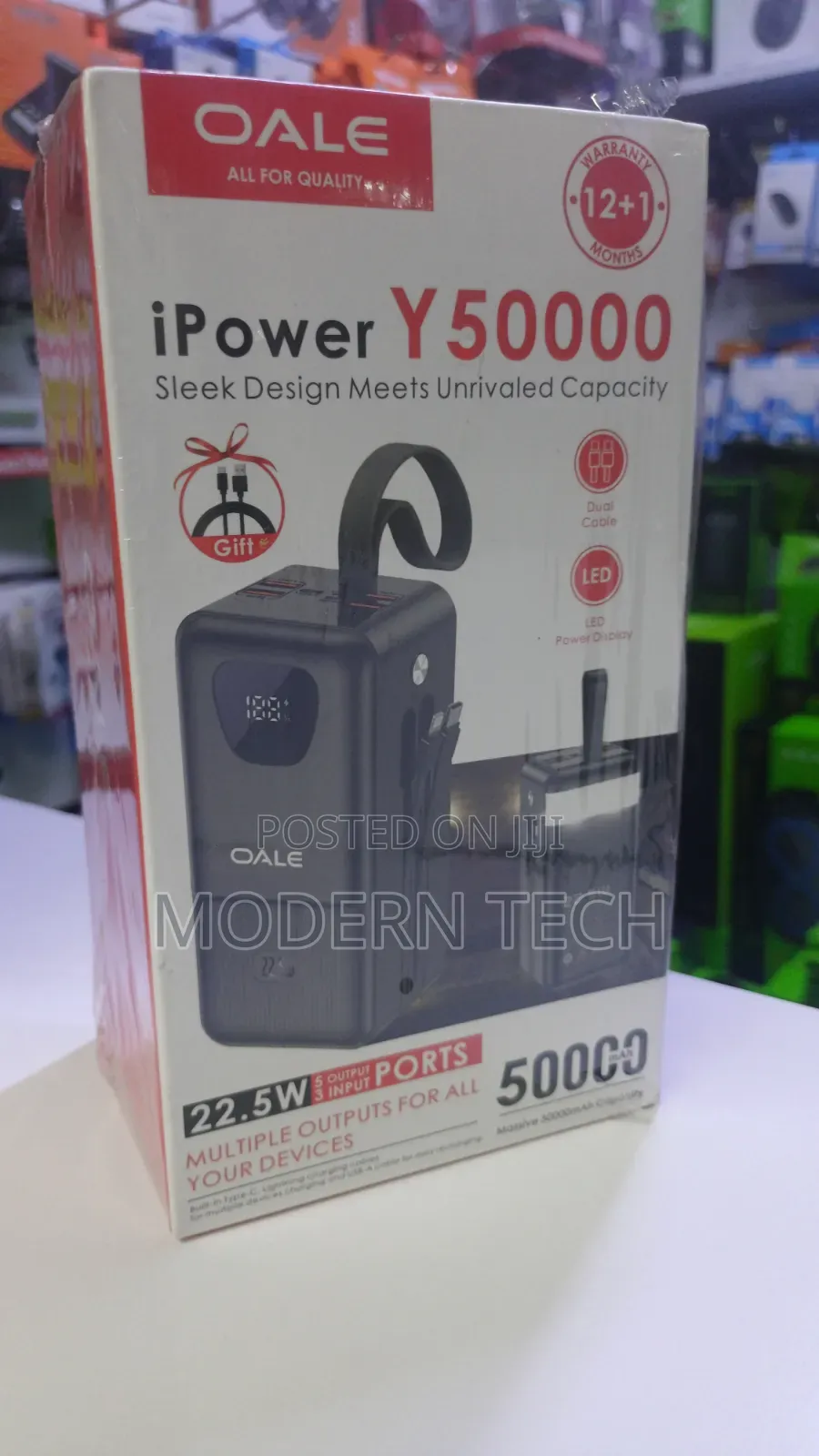 Oale Ultra Capacity 50,000mah Power Bank With Built-in Charging Cables