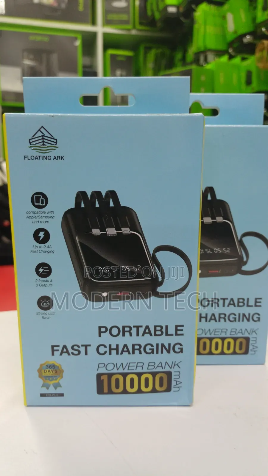 Floating Ark FPB-P413 10,000mah Power Bank With 3 Built-in Cables