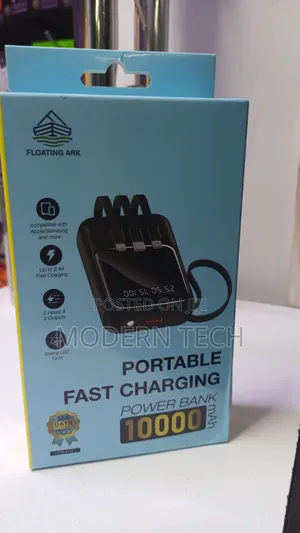 Floating Ark 10,000mah Power Bank With Integrated Charging Cables
