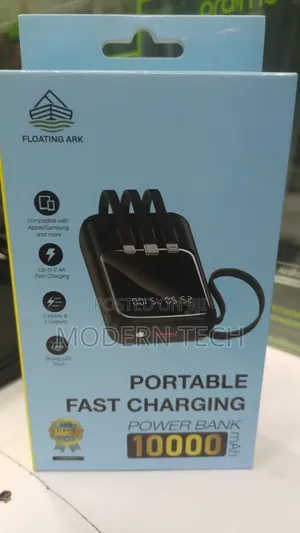 Floating Ark 10,000mah Power Bank With Integrated Charging Cables